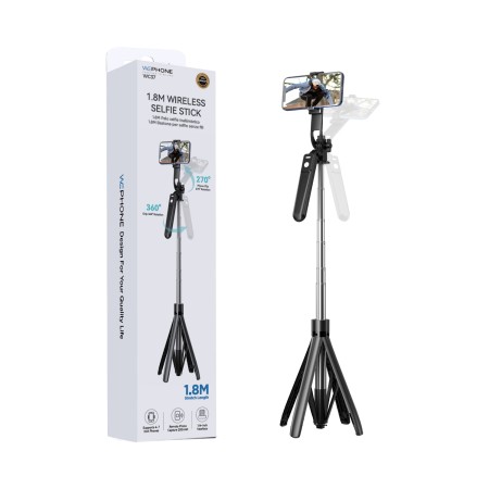 Palo Selfie Tripode Extensible Control Remoto Bluetooth y Cabezal Giratorio Pro color Negro
