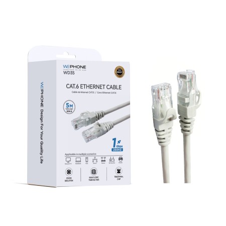 Cable de Red Ethernet Cat.6 – 5 Metros, 1Gbps / 250MHz Estructura Cross Skeleton color Blanco