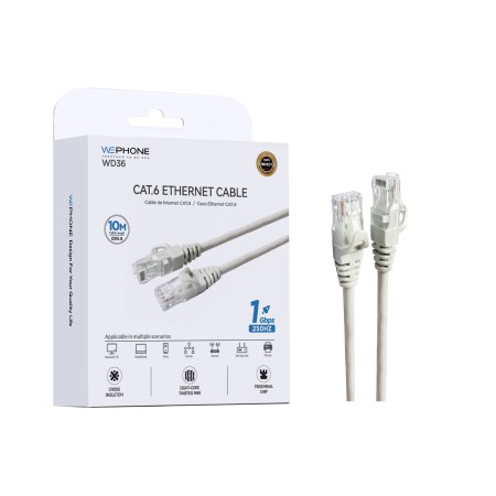 Cable de Red Ethernet Cat.6 – 10 Metros, 1Gbps / 250MHz con Estructura Cross Skeleton color Blanco