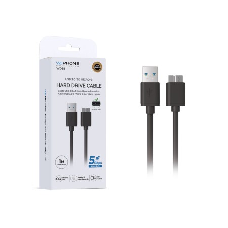 Cable USB 3.0 a Micro-B para Disco Duro – 5Gbps, 1 Metro color Negro Soporte hasta 4TB