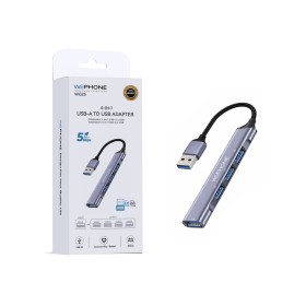 Adaptador Hub 4 en 1, USB-A 1x USB 3.0 5Gbps + 3x USB 2.0 Cuerpo de Aluminio y Cable Trenzado