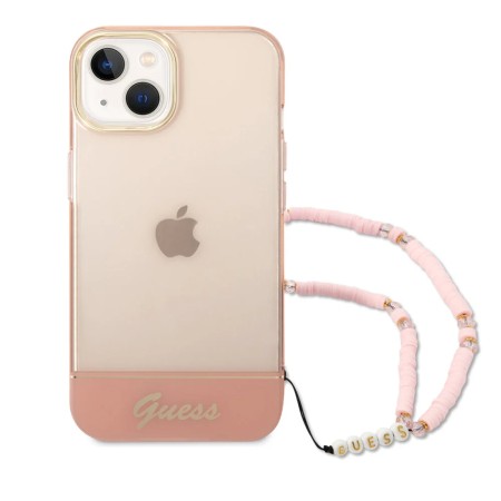 Funda Rígida Guess para iPhone 14 – Translucent con Cordón – Rosa