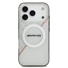 Funda Premium AMG para iPhone 17 Pro Max con MagSafe y Línea Roja Deportiva – Blanco/Semi-Transparente