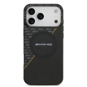 Funda Premium AMG para iPhone 17 Pro Max con MagSafe y Línea Amarilla Deportiva – Negro/Semi-Transparente