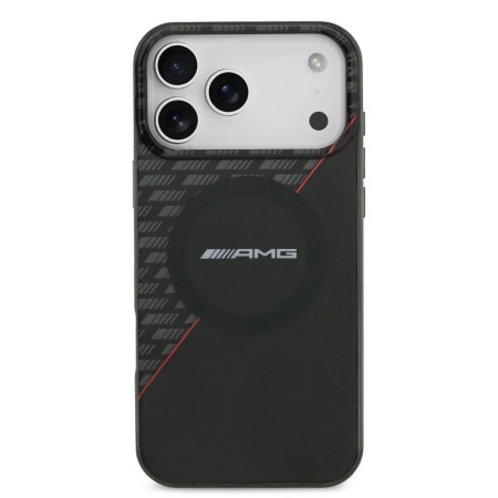 Funda Premium AMG para iPhone 17 Pro Max con MagSafe y Línea Roja Deportiva – Negro/Semi-Transparente