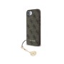 Funda Guess para iPhone 16e / 17e – Colección 4G Charm con Colgante Dorado – Marrón
