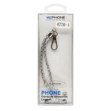 Cordón Largo Elegante de Cristal Multicolor con Pedrería, para Teléfono Color Plata