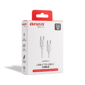 Cable de Carga Rápida Aiwa Original 120W USB-C a USB-C (1 metro) con Cinturón de Velcro Organizador Blanco