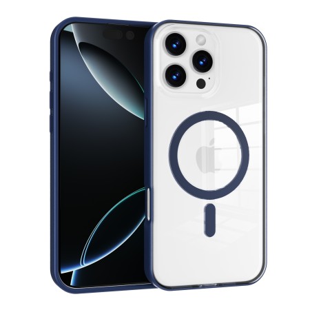 Funda para iPhone 16 Pro Rígida Transparente con MagSafe y Borde de Color Azul Marino