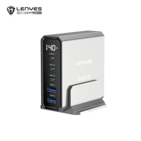 Cargador de Sobremesa GaN 140W con 5 Puertos (3x Tipo-C + 2x USB-A) con Carga Inteligente Multi-Dispositivo