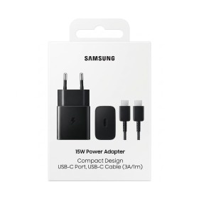 Cargador Original Samsung 15W Power Adapter USB-C | Adaptador de Pared con Cable USB-C a USB-C (1m) Negro
