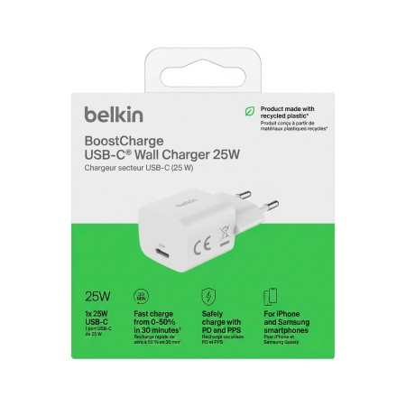Cargador de Pared Original Belkin BoostCharge 25W USB-C en color Blanco WCA012kqWH