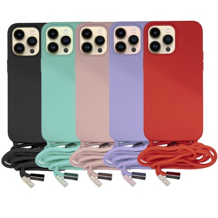Compra al Por Mayor la Funda de silicona suave con cordón para iPhone 14 Pro Max