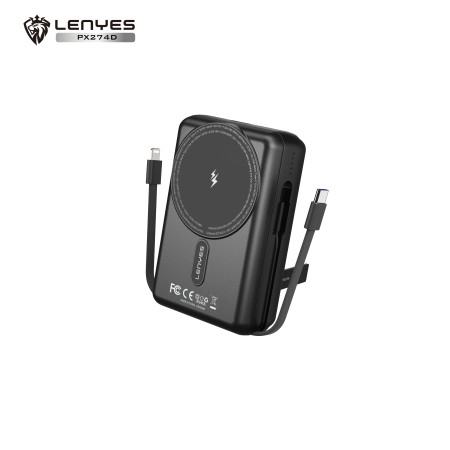 Lenyes PX274D Power Bank 3 en 1 de 20000mAh con Carga Magnética 15W y Cables Integrados