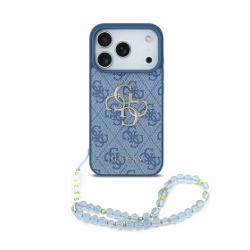 Funda Guess para iPhone 17 Pro – Colección 4G con Correa de Perlas y Logotipo Metálico Grande – Azul