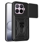 For Xiaomi 17T Pro Case with Slide Camera Lid PC + TPU Kickstand Phone Cover - Black | Wholsale