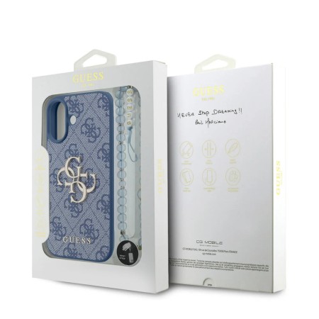 Venta al por Mayor Funda Guess iPhone 17 Azul | Correa Perlas y Logo Metálico