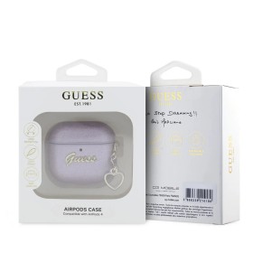 Funda Guess AirPods 4 Purple | Metallic Script Heart Charm