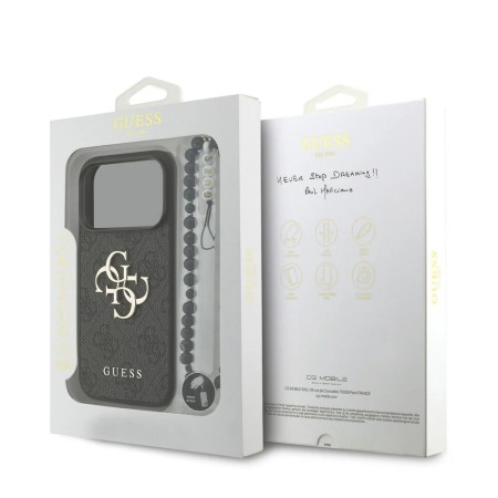 Funda Guess iPhone 17 Pro Max Negro | Correa Perlas y Logo Metálico | Mayorista
