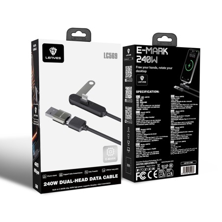 Cable Dual Type-C con Stand 240W Lenyes LC569 | Mayorista