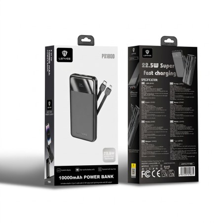 Power Bank 10000mAh 22.5W con Cables Lenyes PX180D