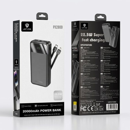 Power Bank 20000mAh 22.5W con Cables Lenyes PX280D