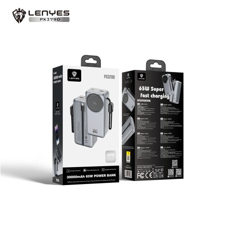Power Bank 30000mAh 65W con Cables Lenyes PX379D