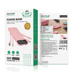 Power Bank 10000mAh con Cables Charmast W1148 Rosa | Mayorista