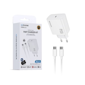 Cargador Pared WePhone WA84 GaN 65W Kit C-C Blanco | Mayorista