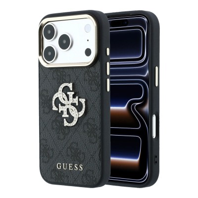 Funda Guess 4G Rhinestone Marco Metálico Dorado iPhone 18/17 Pro Max Negro | Mayorista
