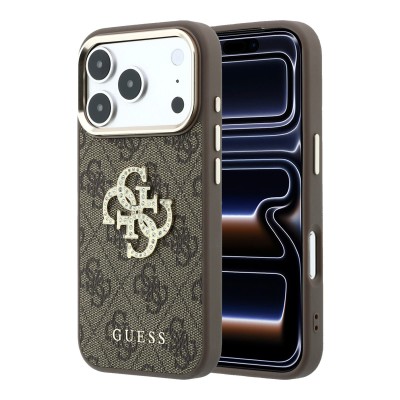 Funda Guess 4G Rhinestone Marco Metálico Dorado iPhone 18/17 Pro Max Marrón | Mayorista