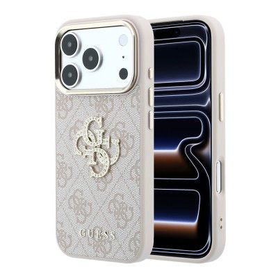 Funda Guess 4G Rhinestone Marco Metálico Dorado iPhone 18/17 Pro Max Rosa | Mayorista