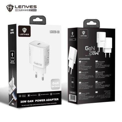 Adaptador de Red GaN 20W Lenyes LCH20 Tipo-C Blanco | Mayorista